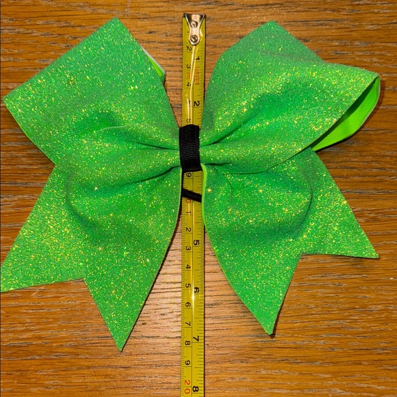 Glittery Lime Green Cheer Bow for Kids - Picture 5 of 5